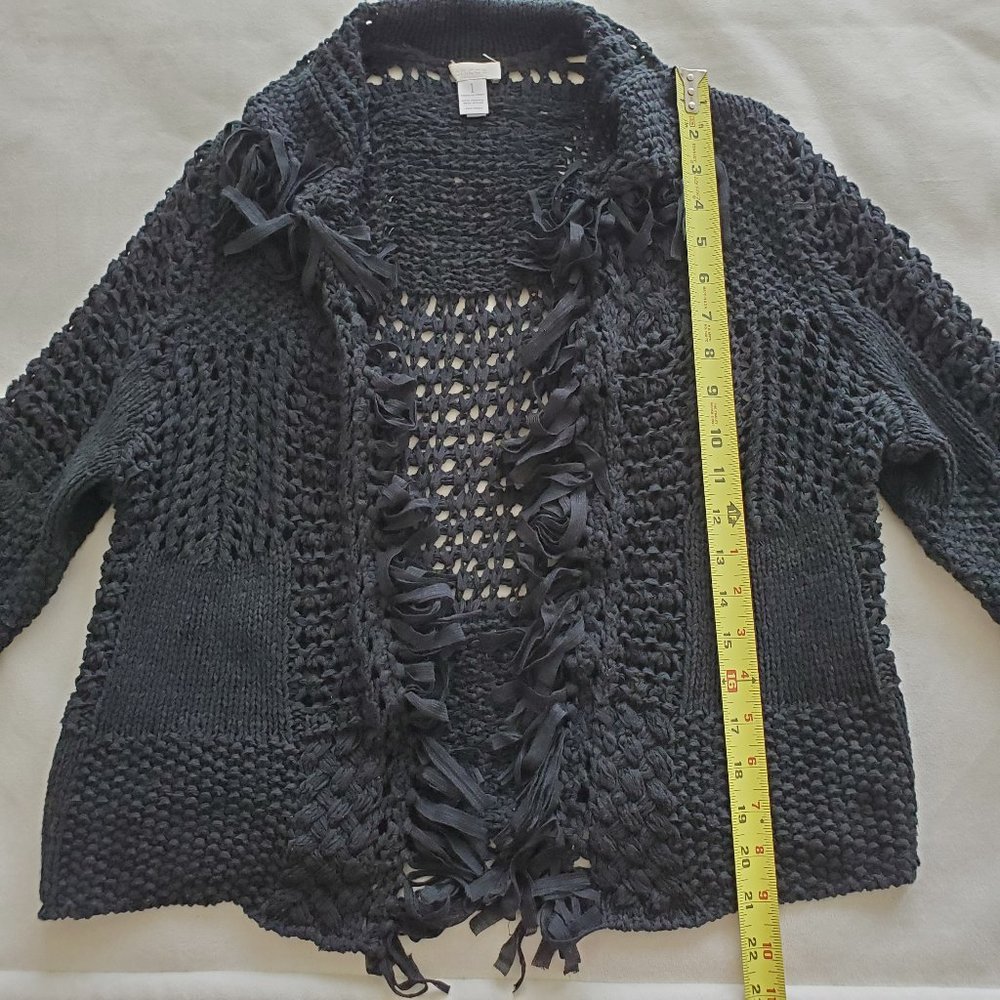 Chico's Size 1 Medium Black Open Front Knit Fringe - Picture 11 of 12